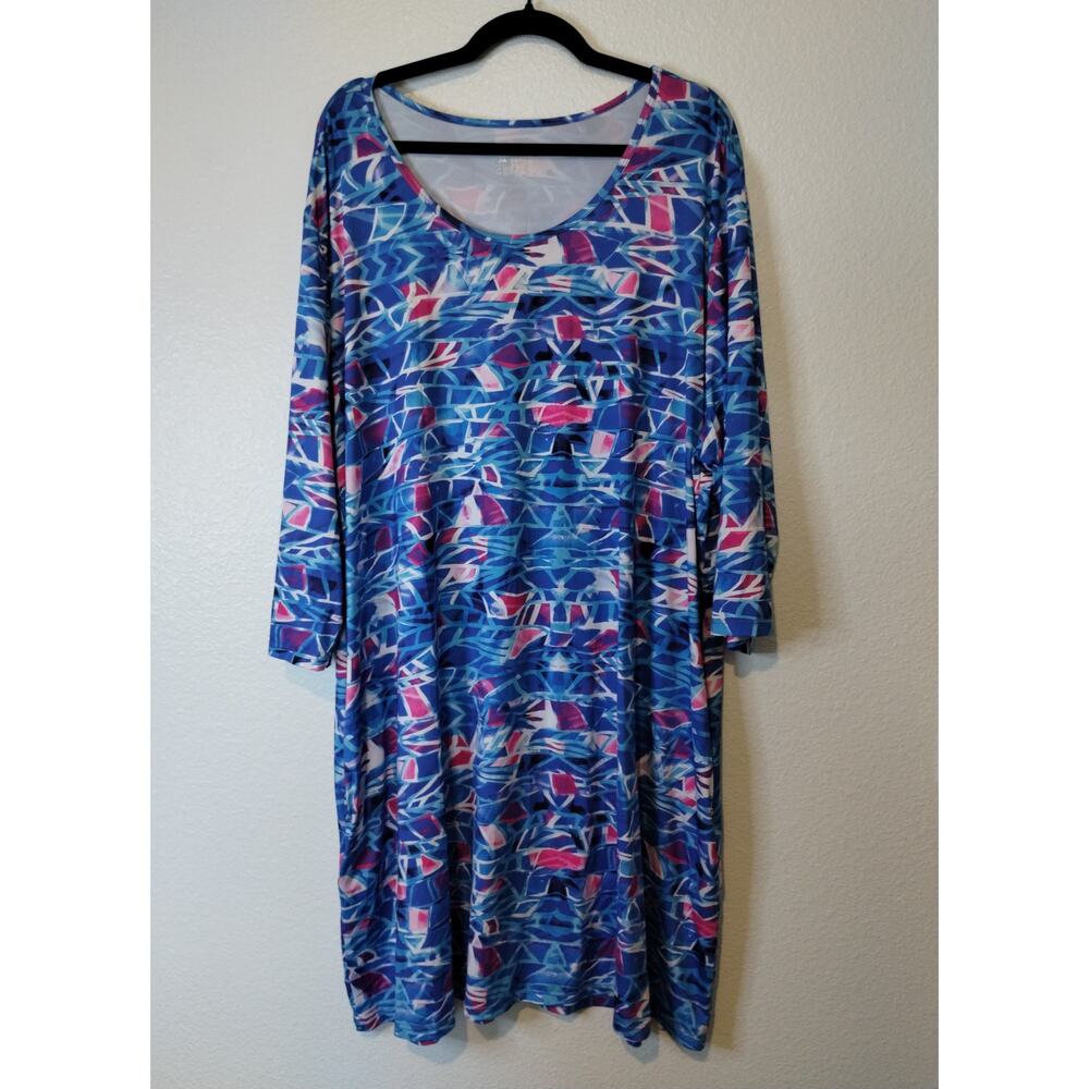 Reel Legends Women's Size 3X Keep it Cool Blue Abstract Stretchy Fishing Dress